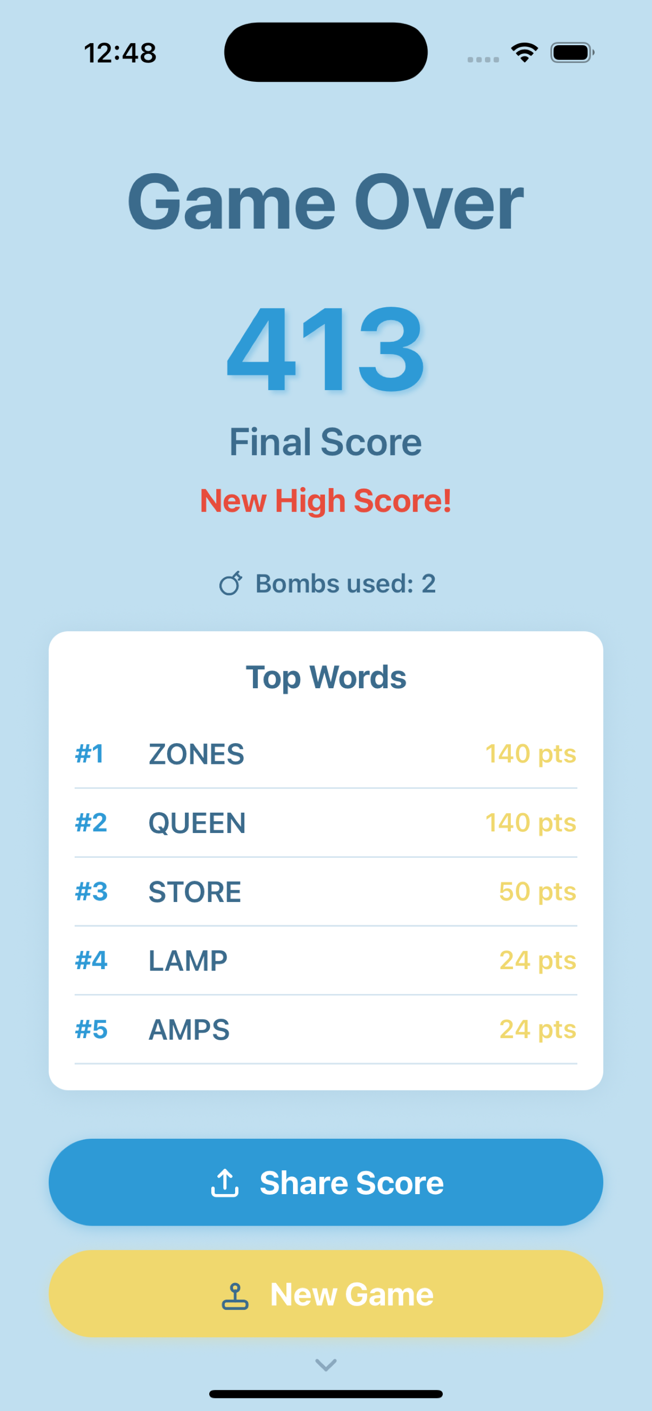 Game over high score